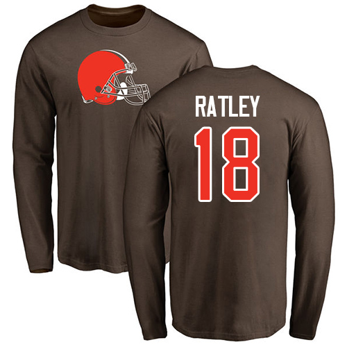 Men Cleveland Browns Damion Ratley Brown Jersey 18 NFL Football Name and Number Logo Long Sleeve T Shirt